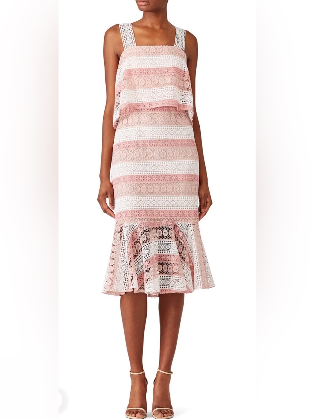 Shoshanna Dunham Lace Stripe Mermaid Hem Skirt - Pink & White Dainty K12